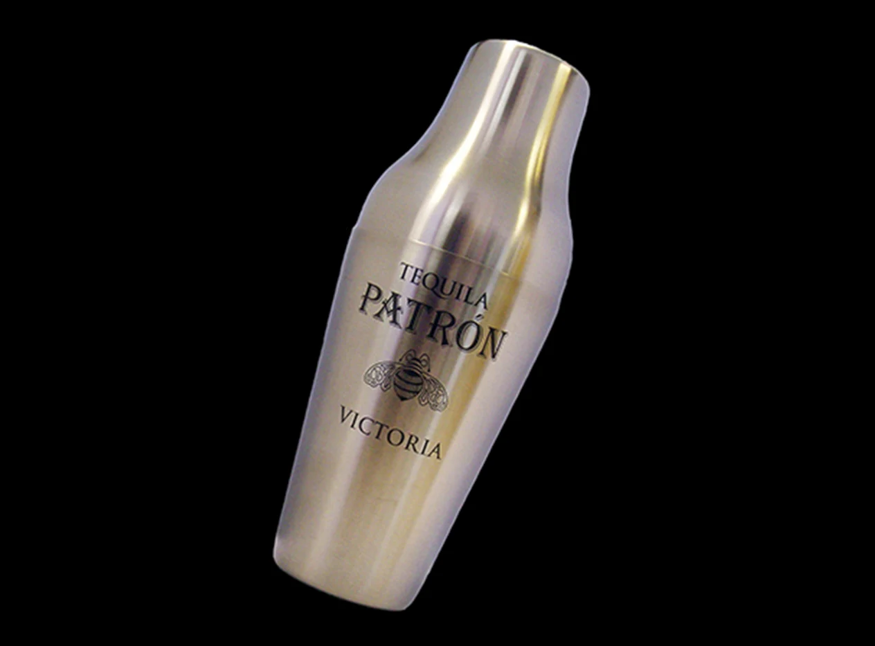 Personalised metal cocktail shaker with engraved presentation message